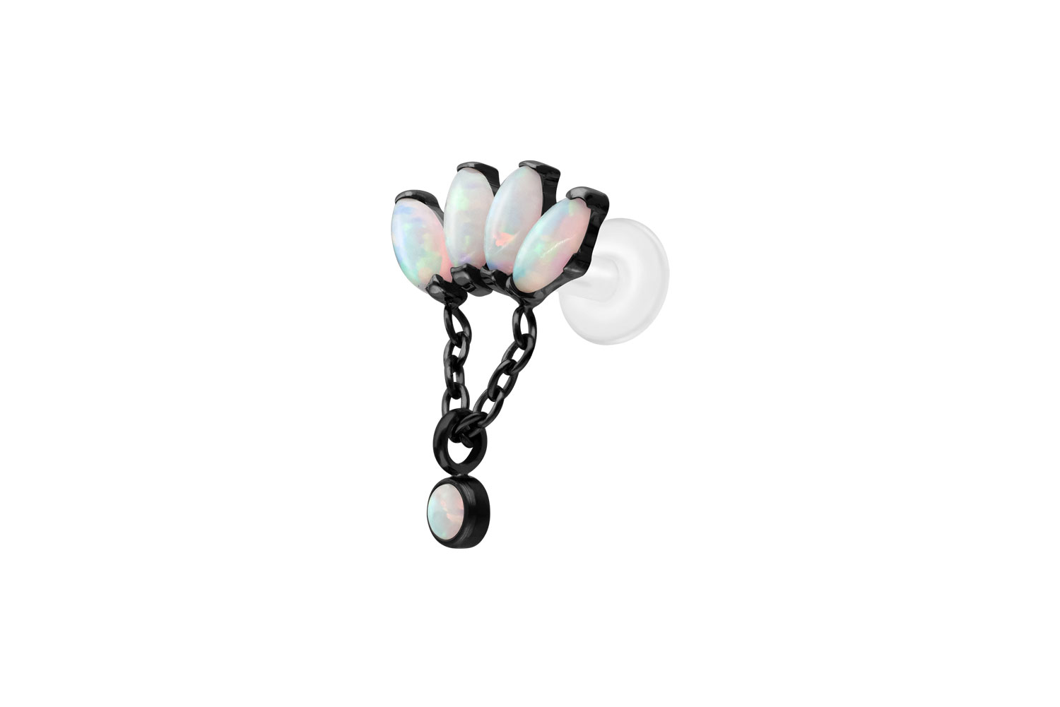 PTFE Labret Piercing mit Innengewinde + Titan-Aufsatz LOTUSBLÜTE + SYNTHETISCHE OPALE
